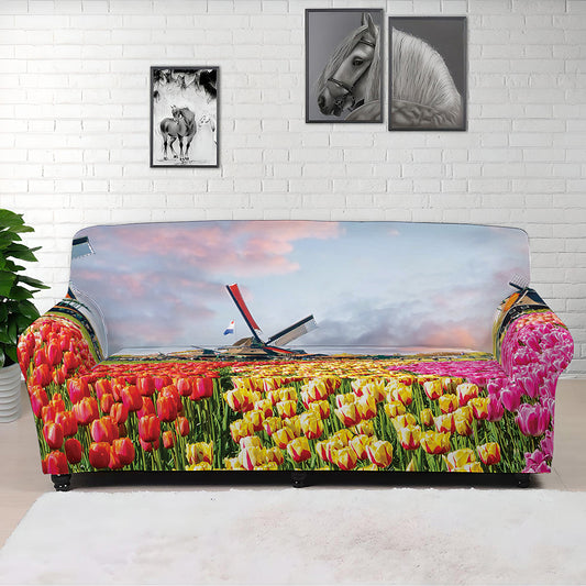 Tulip Field Print Sofa Cover
