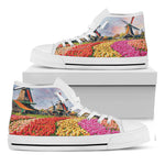 Tulip Field Print White High Top Shoes
