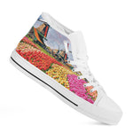 Tulip Field Print White High Top Shoes