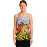 Tulip Field Print Women's Racerback Tank Top