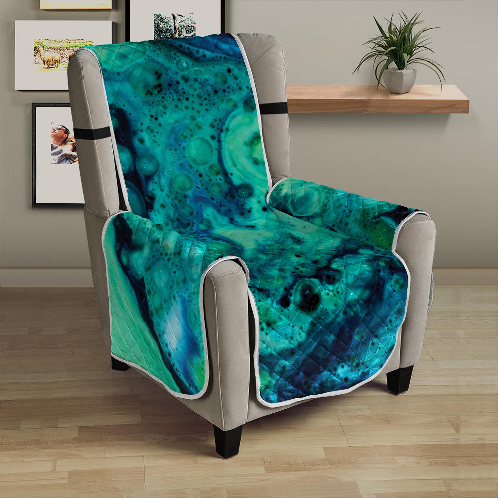 Turquoise Acid Melt Print Armchair Protector