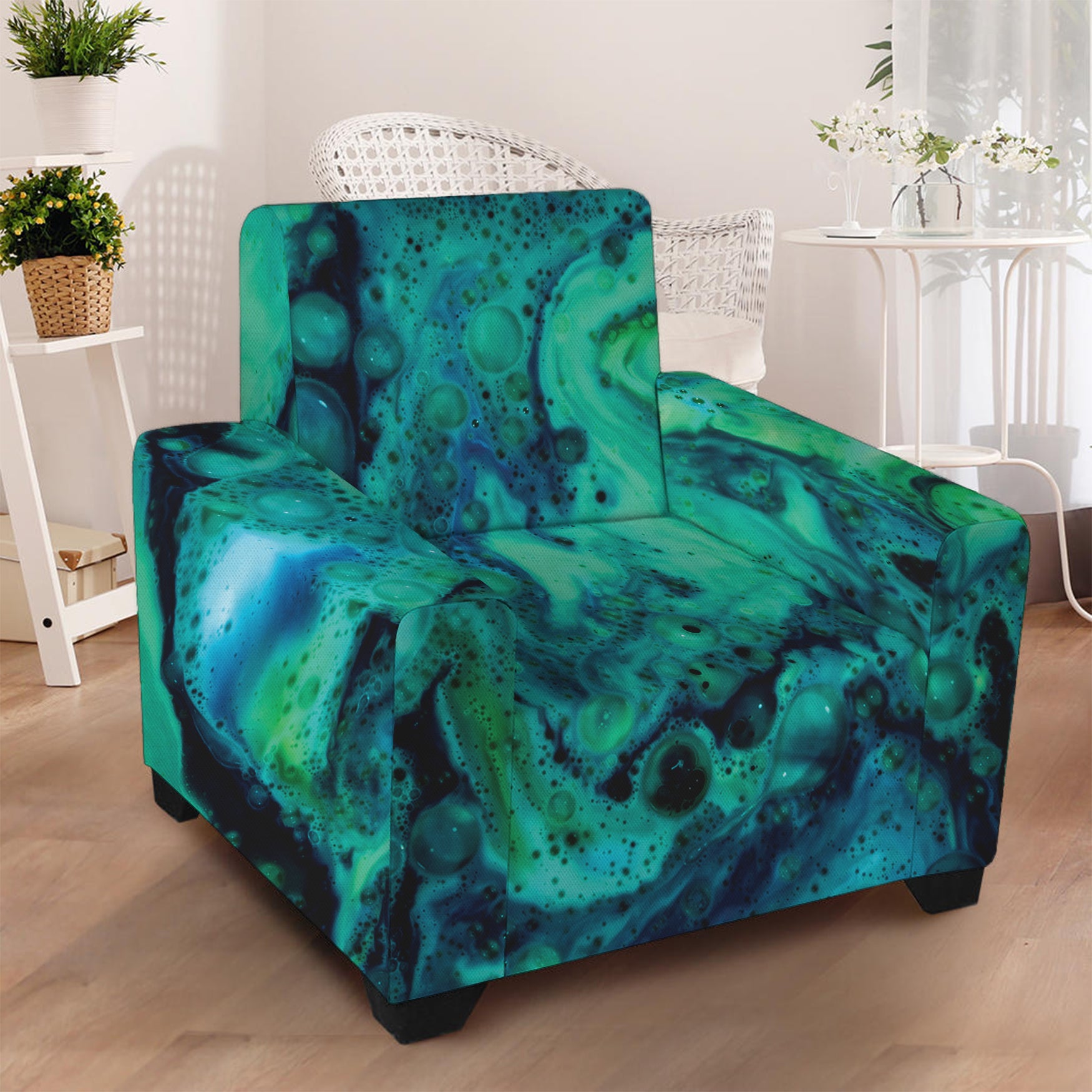 Turquoise Acid Melt Print Armchair Slipcover