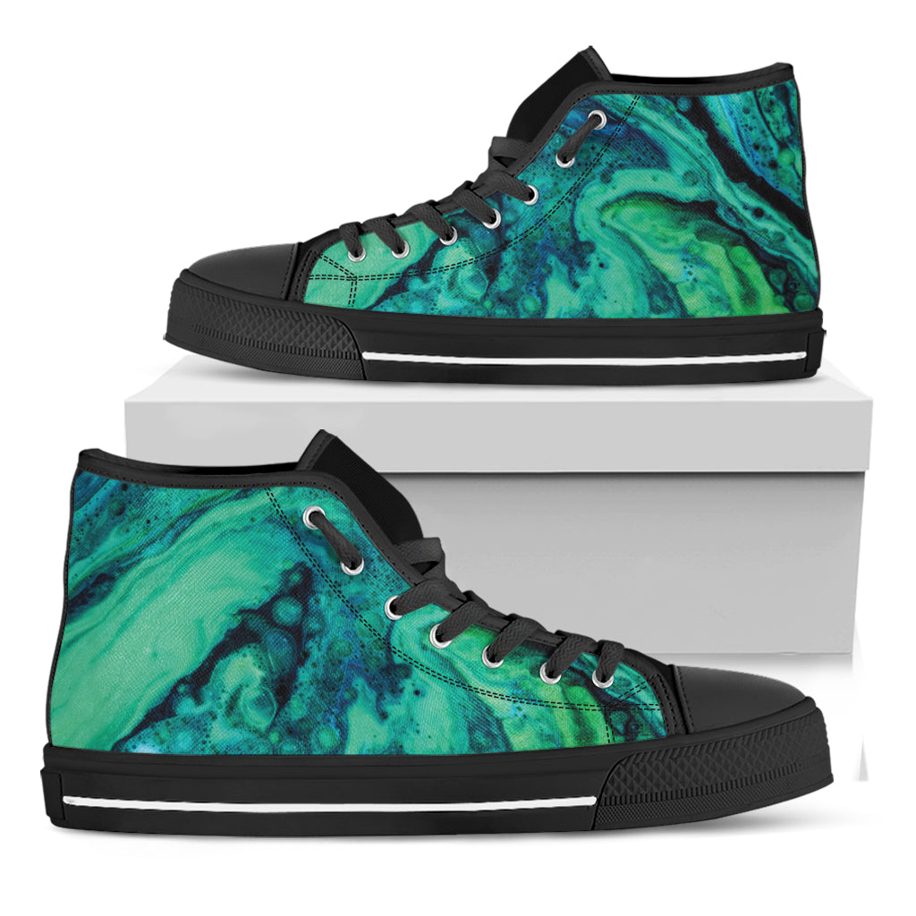 Turquoise Acid Melt Print Black High Top Shoes