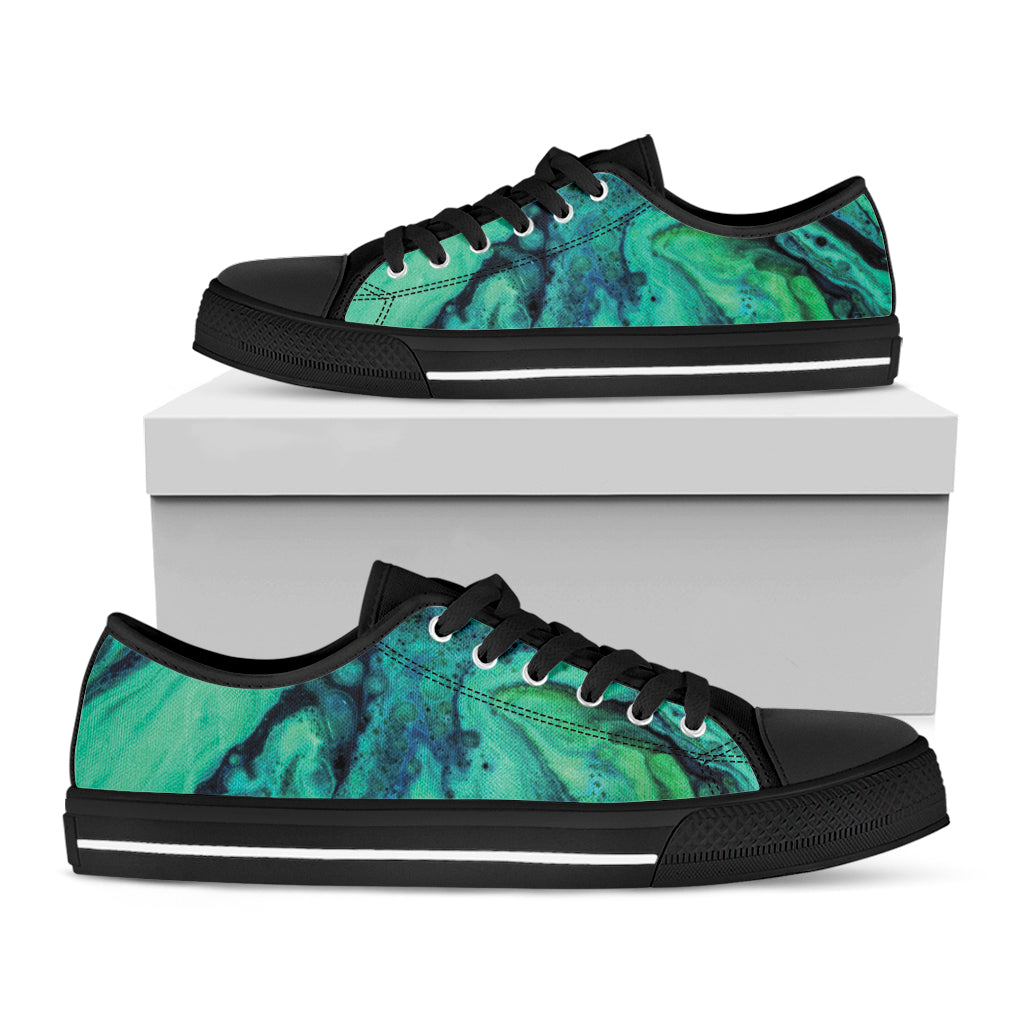 Turquoise Acid Melt Print Black Low Top Shoes