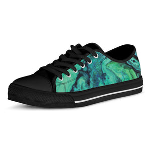 Turquoise Acid Melt Print Black Low Top Shoes