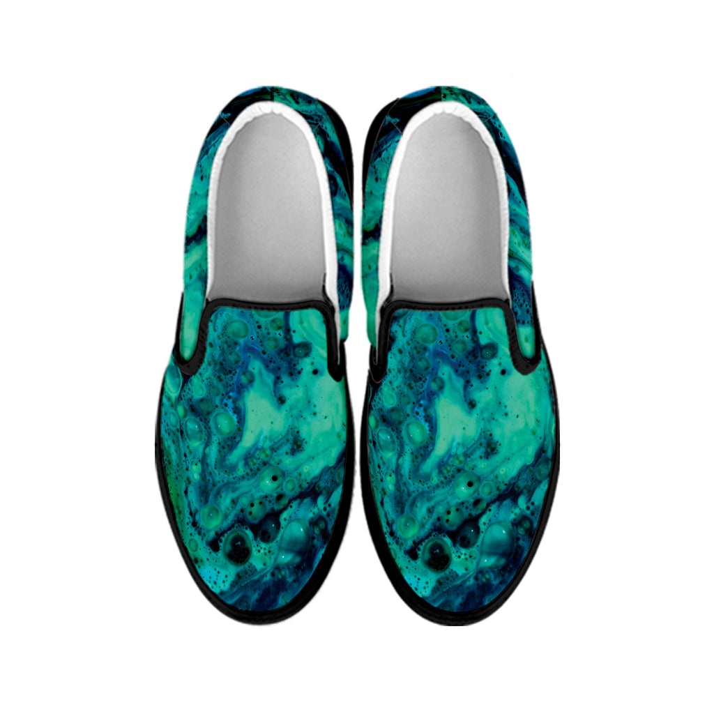 Turquoise Acid Melt Print Black Slip On Shoes