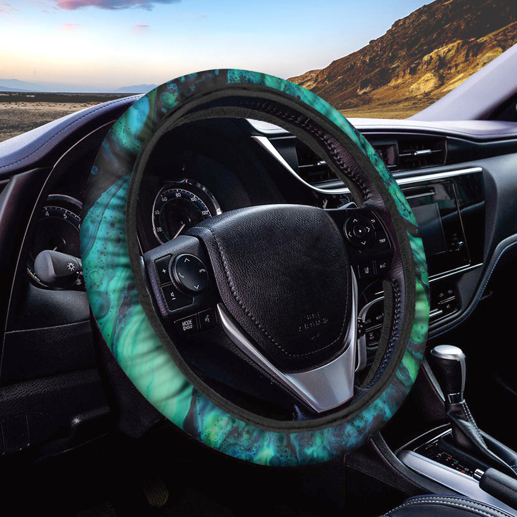 Turquoise Acid Melt Print Car Steering Wheel Cover