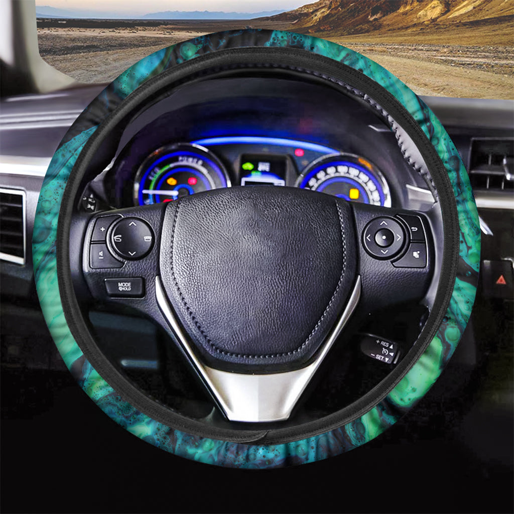 Turquoise Acid Melt Print Car Steering Wheel Cover