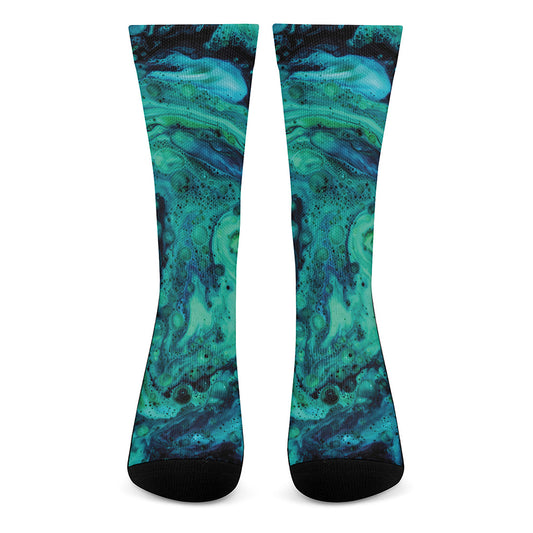 Turquoise Acid Melt Print Crew Socks