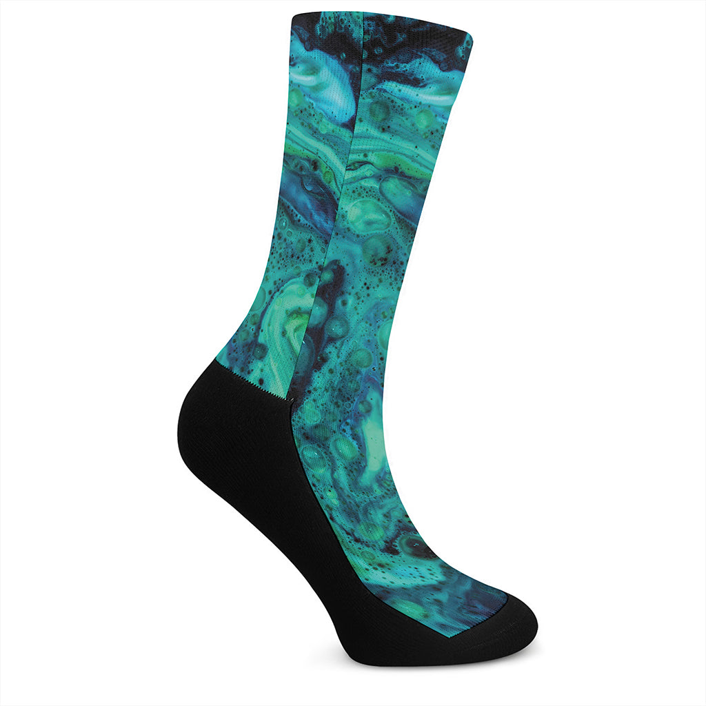 Turquoise Acid Melt Print Crew Socks