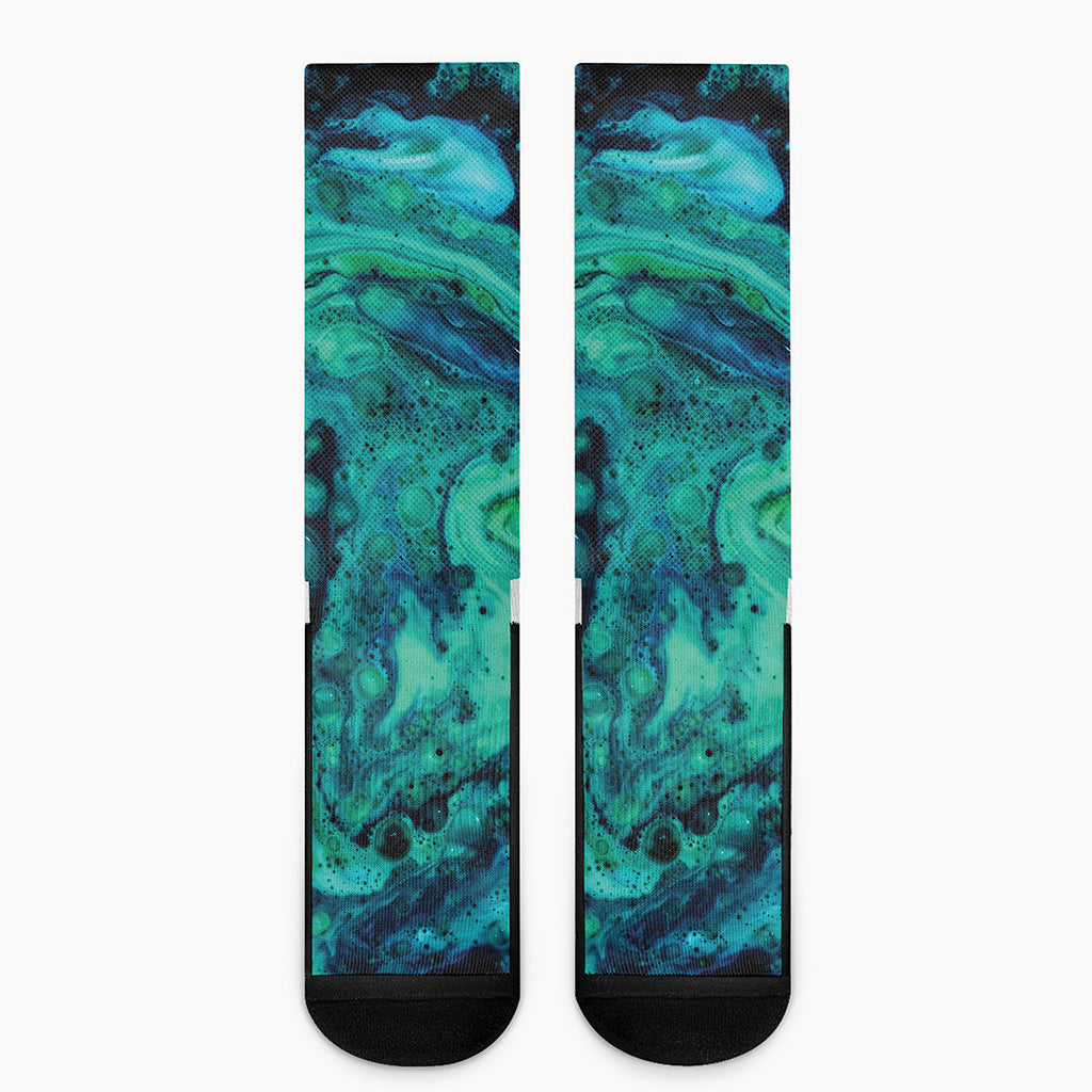 Turquoise Acid Melt Print Crew Socks