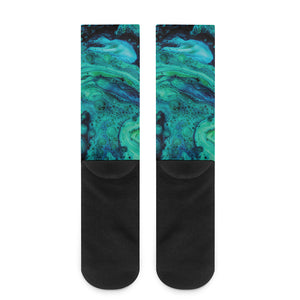 Turquoise Acid Melt Print Crew Socks