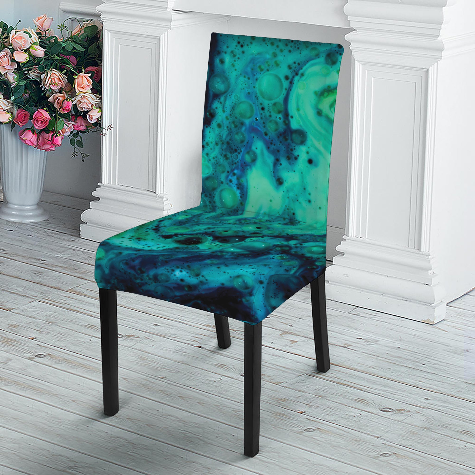 Turquoise Acid Melt Print Dining Chair Slipcover