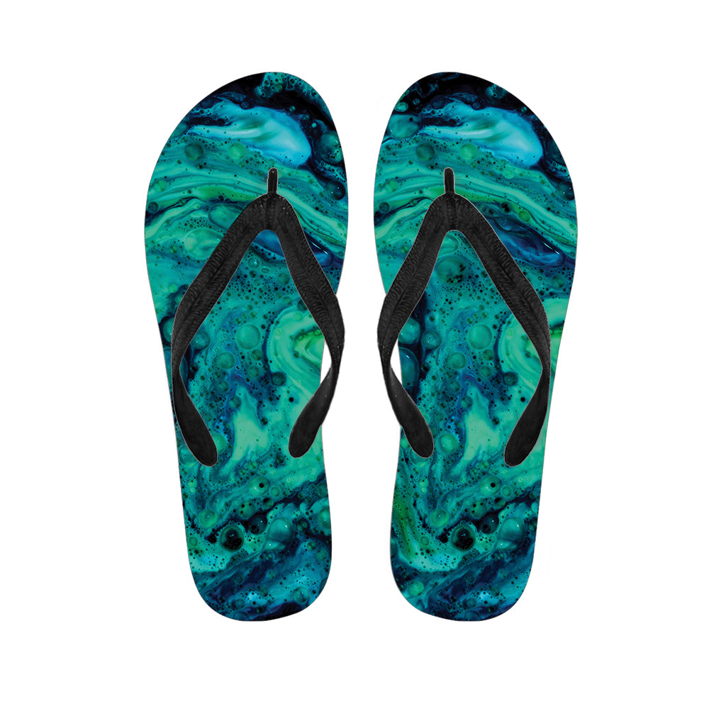 Turquoise Acid Melt Print Flip Flops