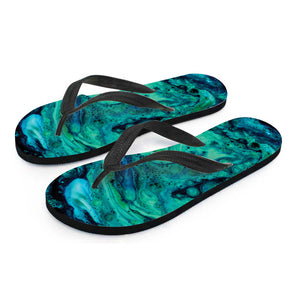 Turquoise Acid Melt Print Flip Flops