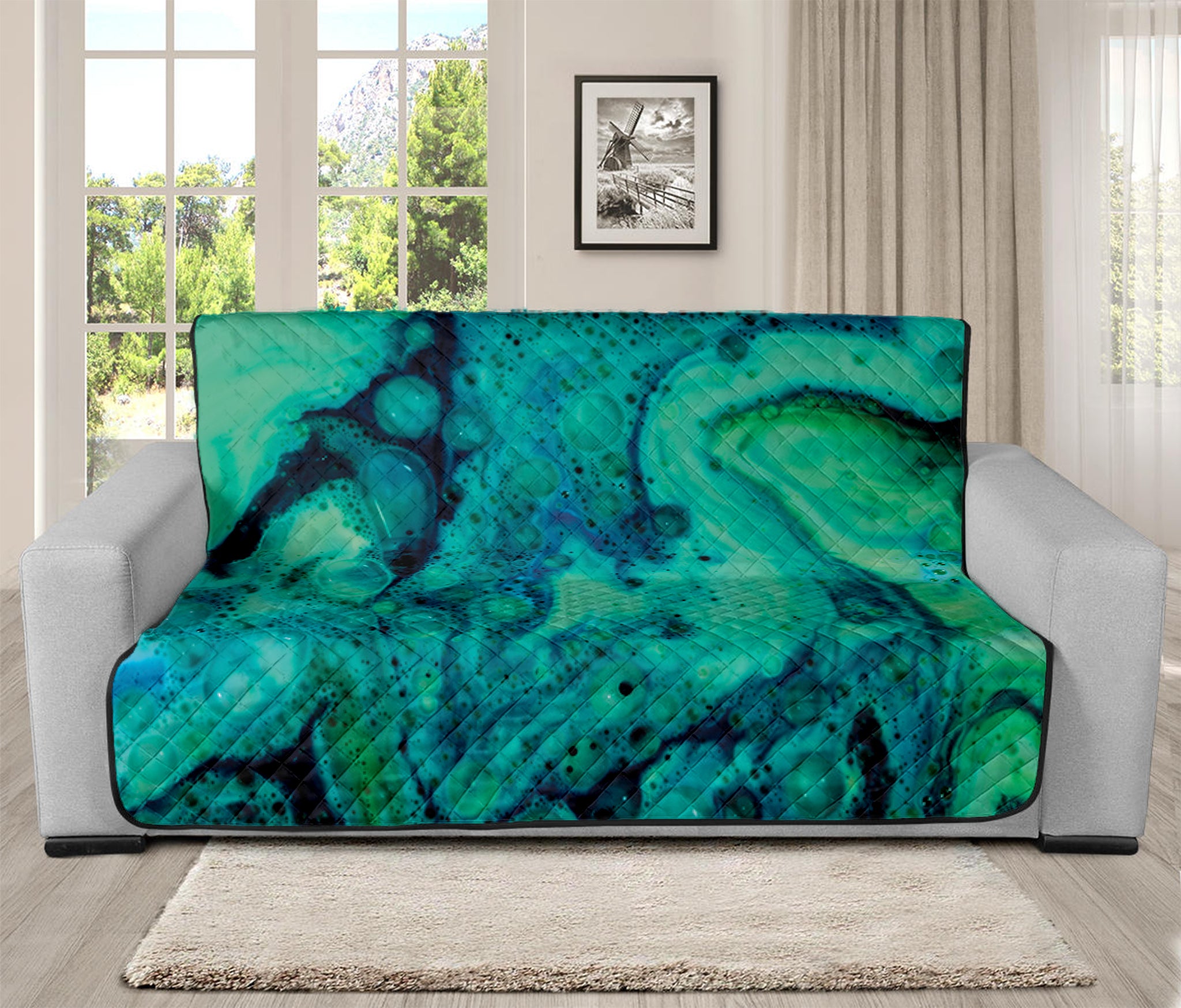 Turquoise Acid Melt Print Futon Protector