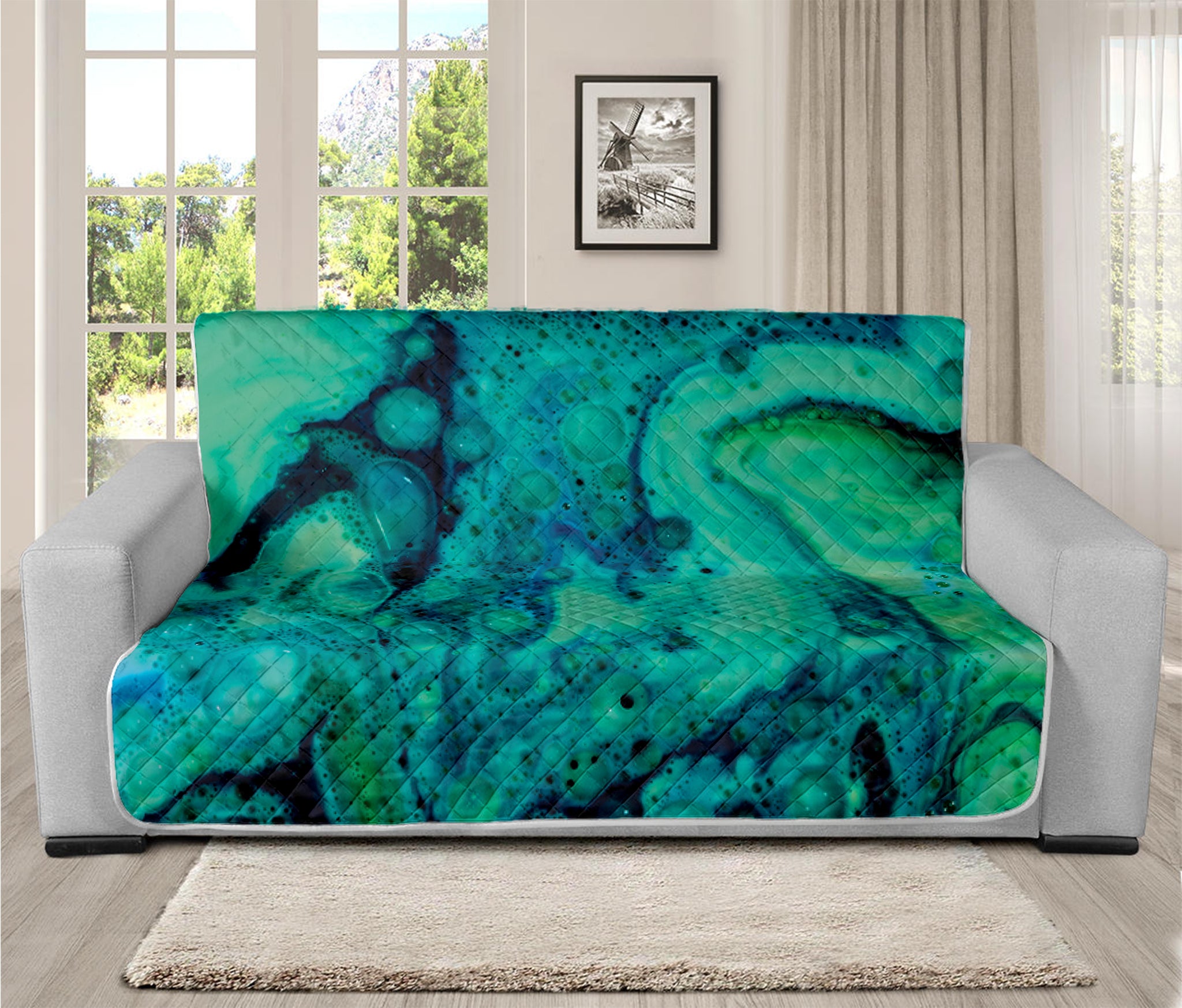 Turquoise Acid Melt Print Futon Protector