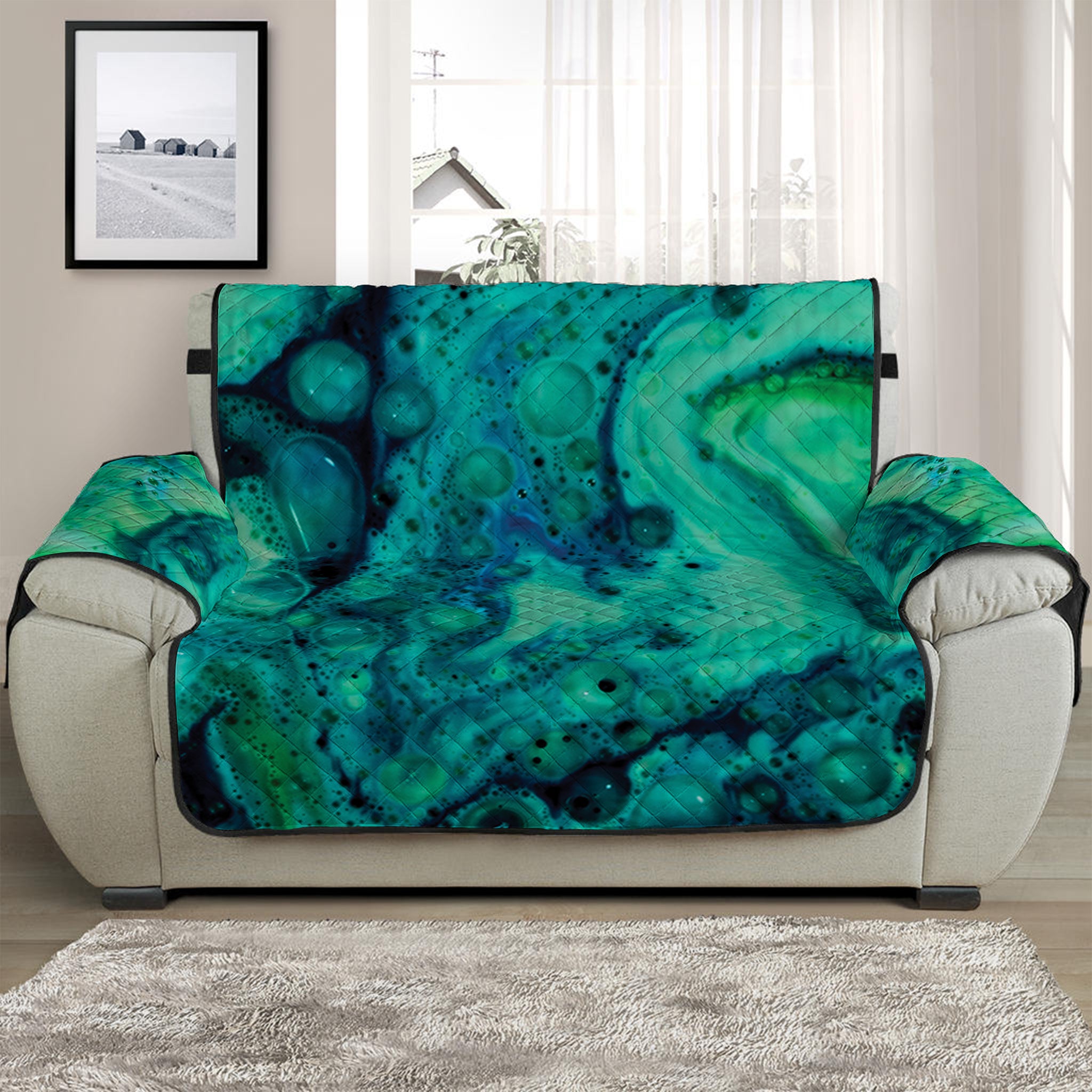 Turquoise Acid Melt Print Half Sofa Protector