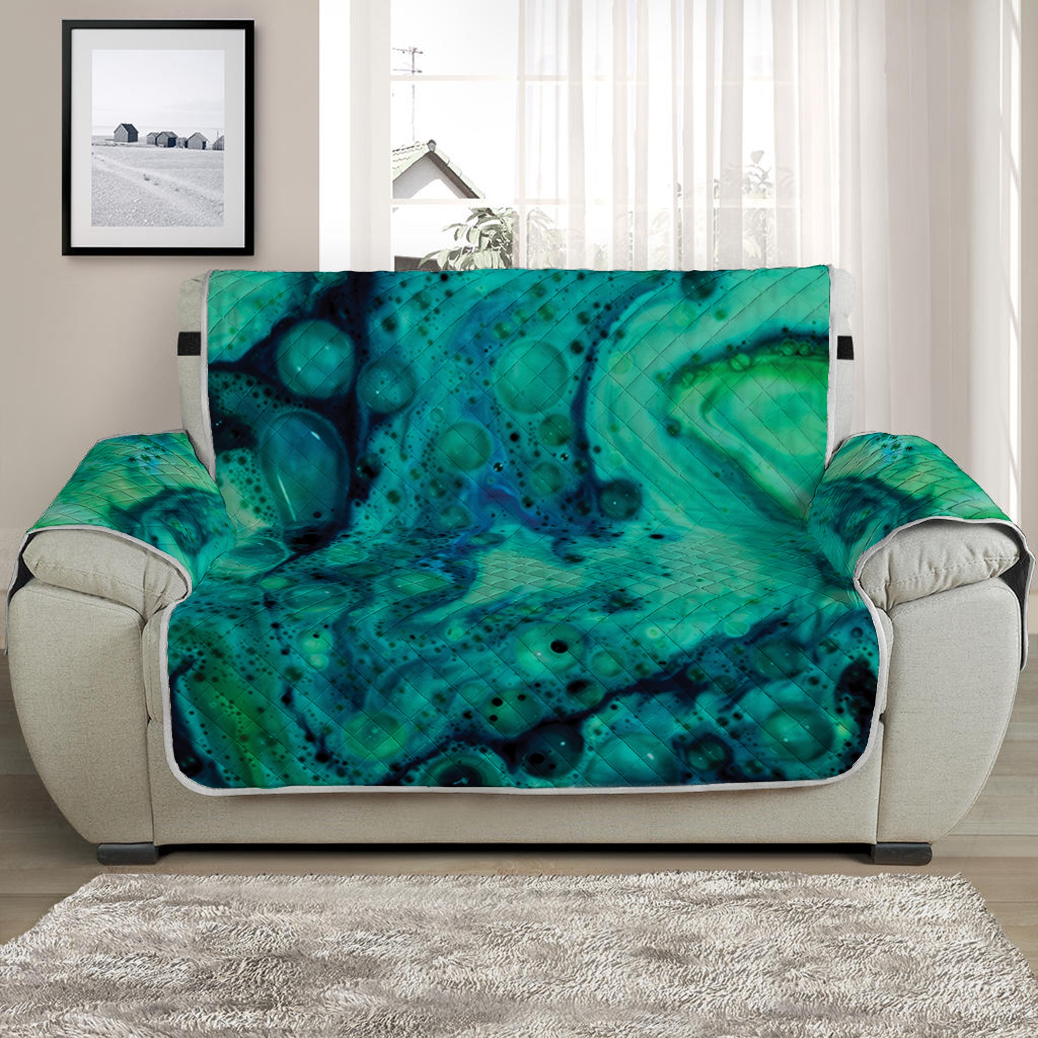 Turquoise Acid Melt Print Half Sofa Protector