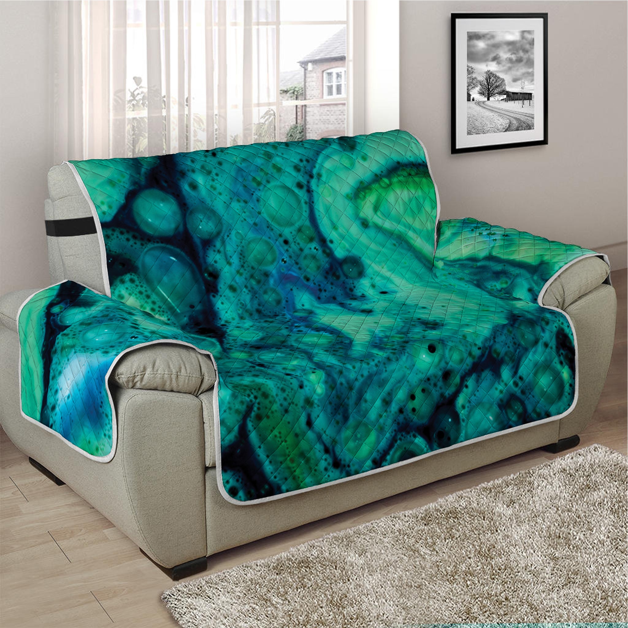 Turquoise Acid Melt Print Half Sofa Protector