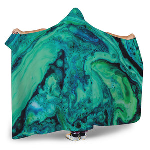 Turquoise Acid Melt Print Hooded Blanket