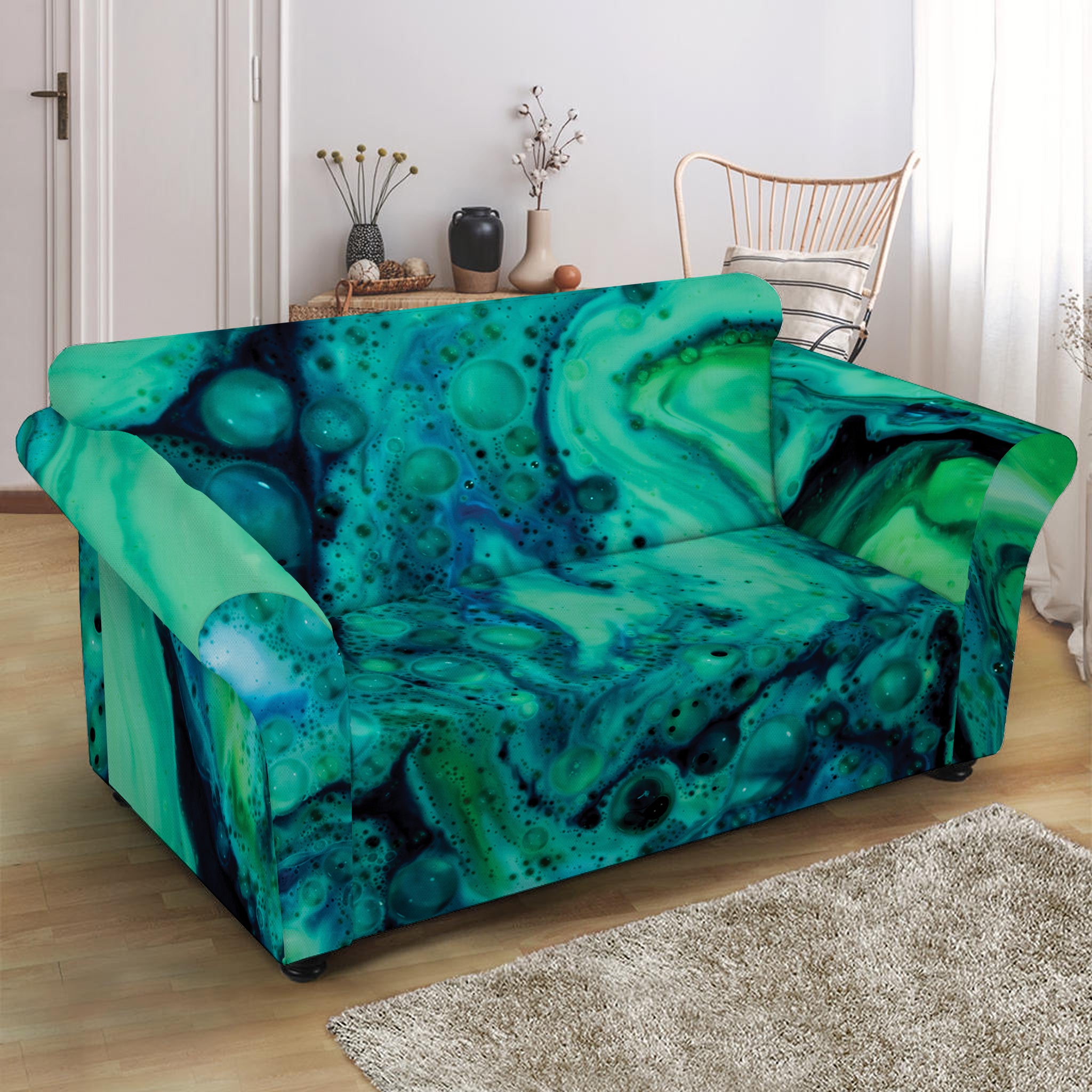 Turquoise Acid Melt Print Loveseat Slipcover