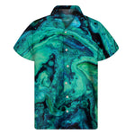 Turquoise Acid Melt Print Men's Short Sleeve Shirt