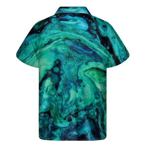 Turquoise Acid Melt Print Men's Short Sleeve Shirt