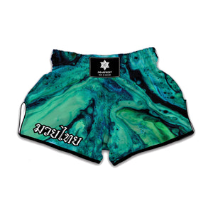 Turquoise Acid Melt Print Muay Thai Boxing Shorts