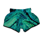 Turquoise Acid Melt Print Muay Thai Boxing Shorts