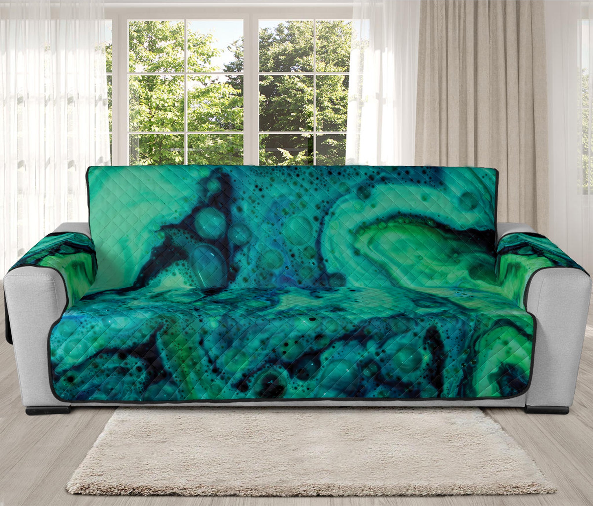 Turquoise Acid Melt Print Oversized Sofa Protector