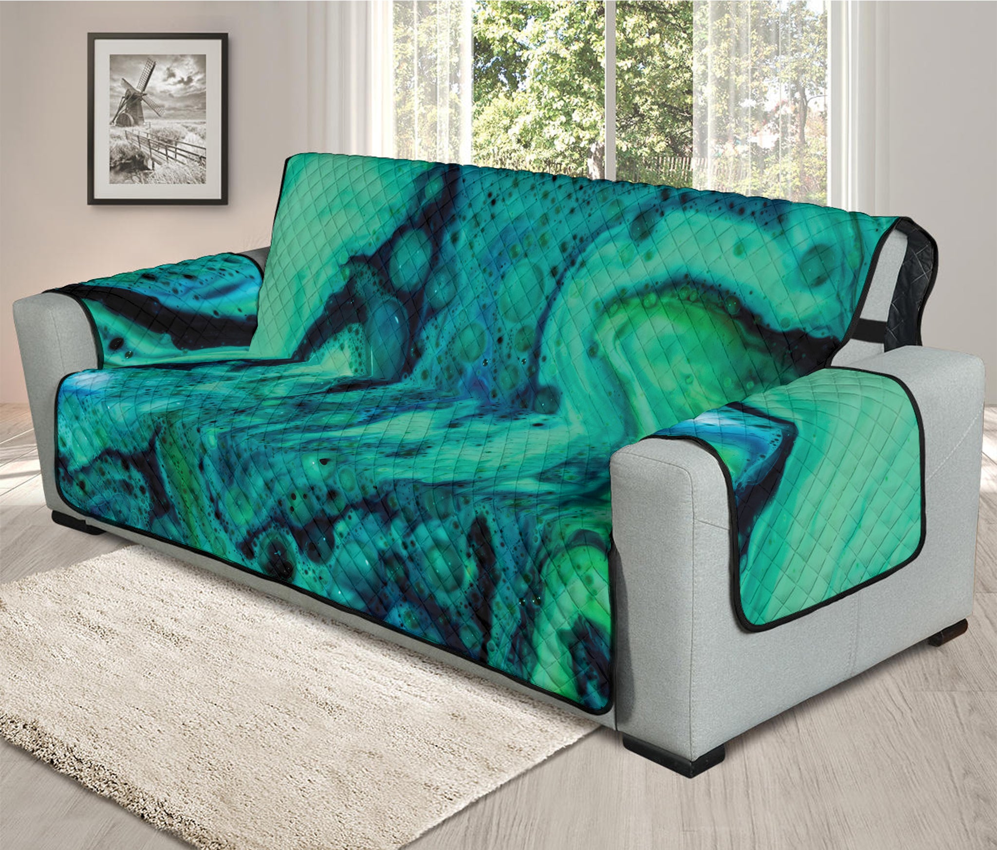 Turquoise Acid Melt Print Oversized Sofa Protector