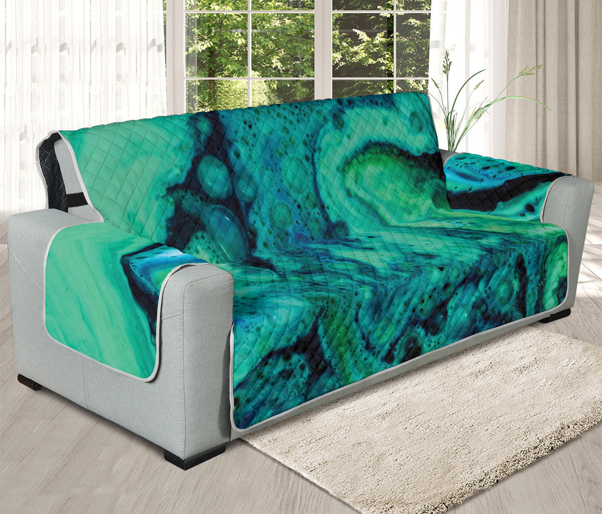 Turquoise Acid Melt Print Oversized Sofa Protector