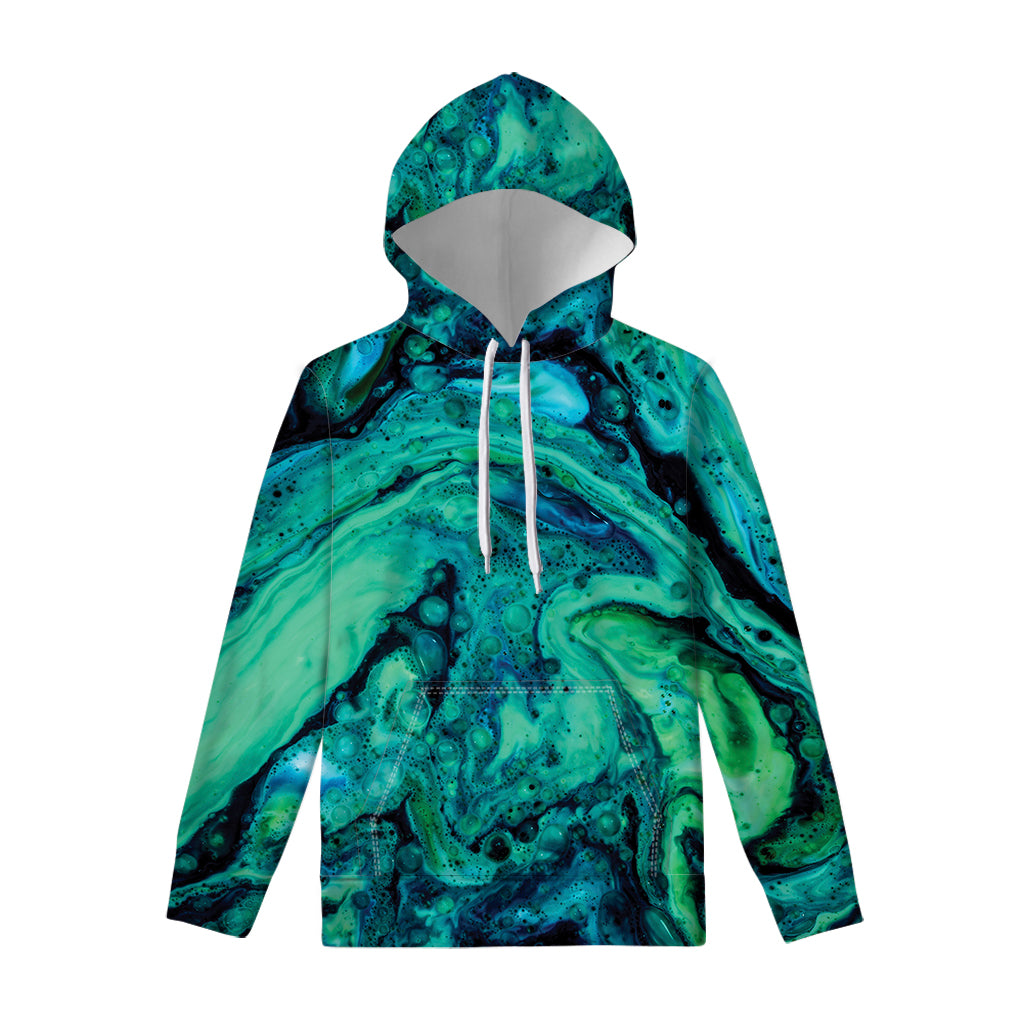 Turquoise Acid Melt Print Pullover Hoodie