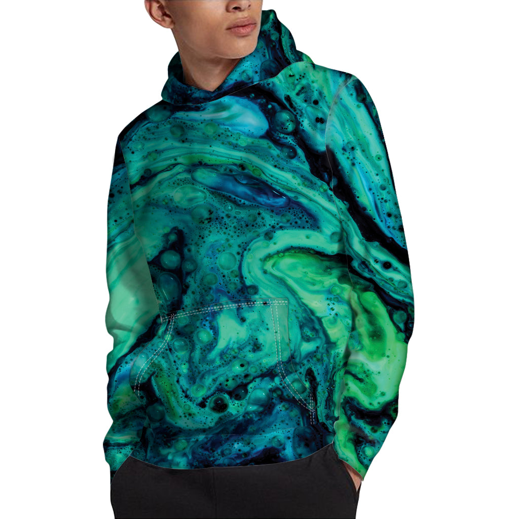 Turquoise Acid Melt Print Pullover Hoodie