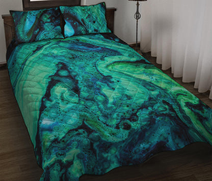 Turquoise Acid Melt Print Quilt Bed Set