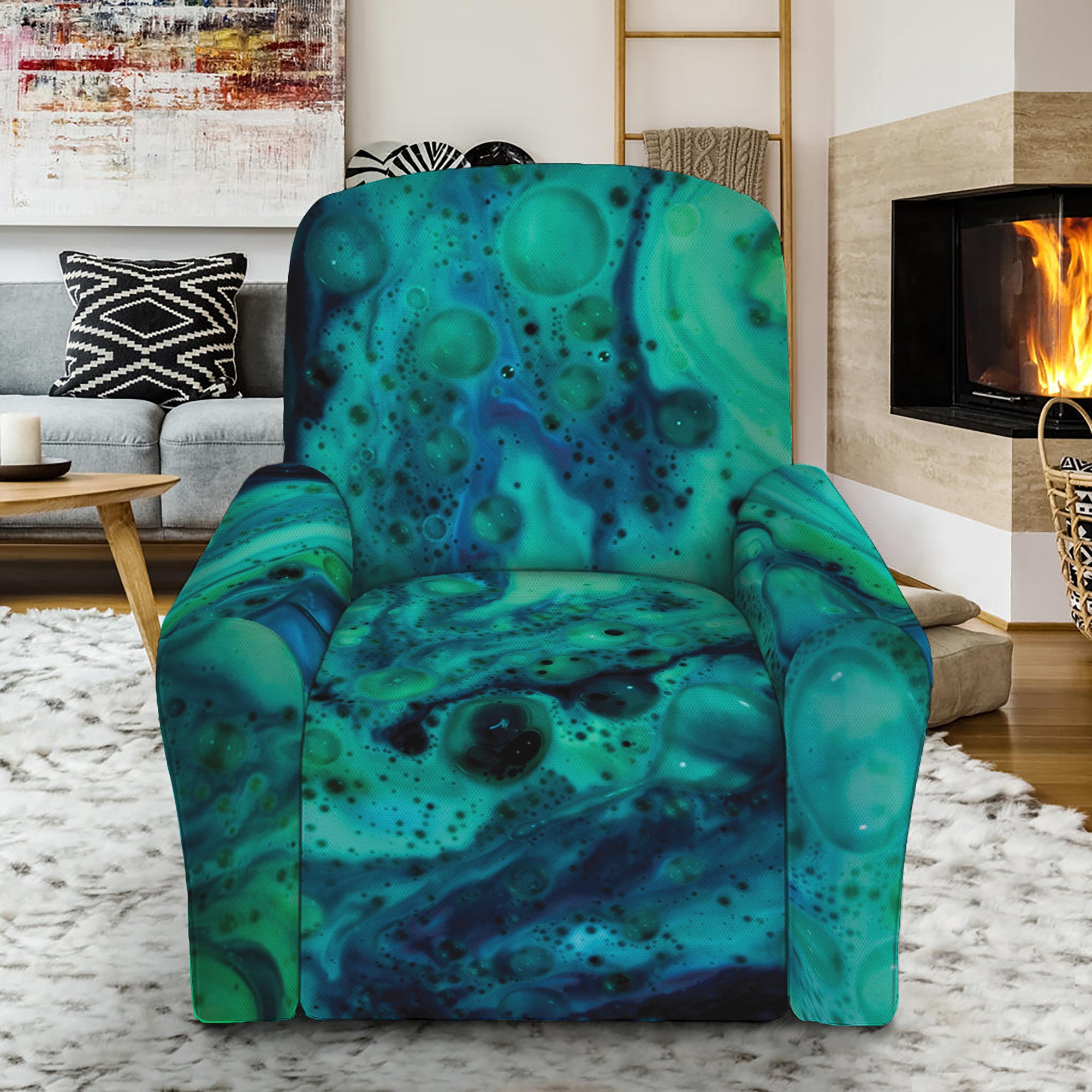 Turquoise Acid Melt Print Recliner Slipcover