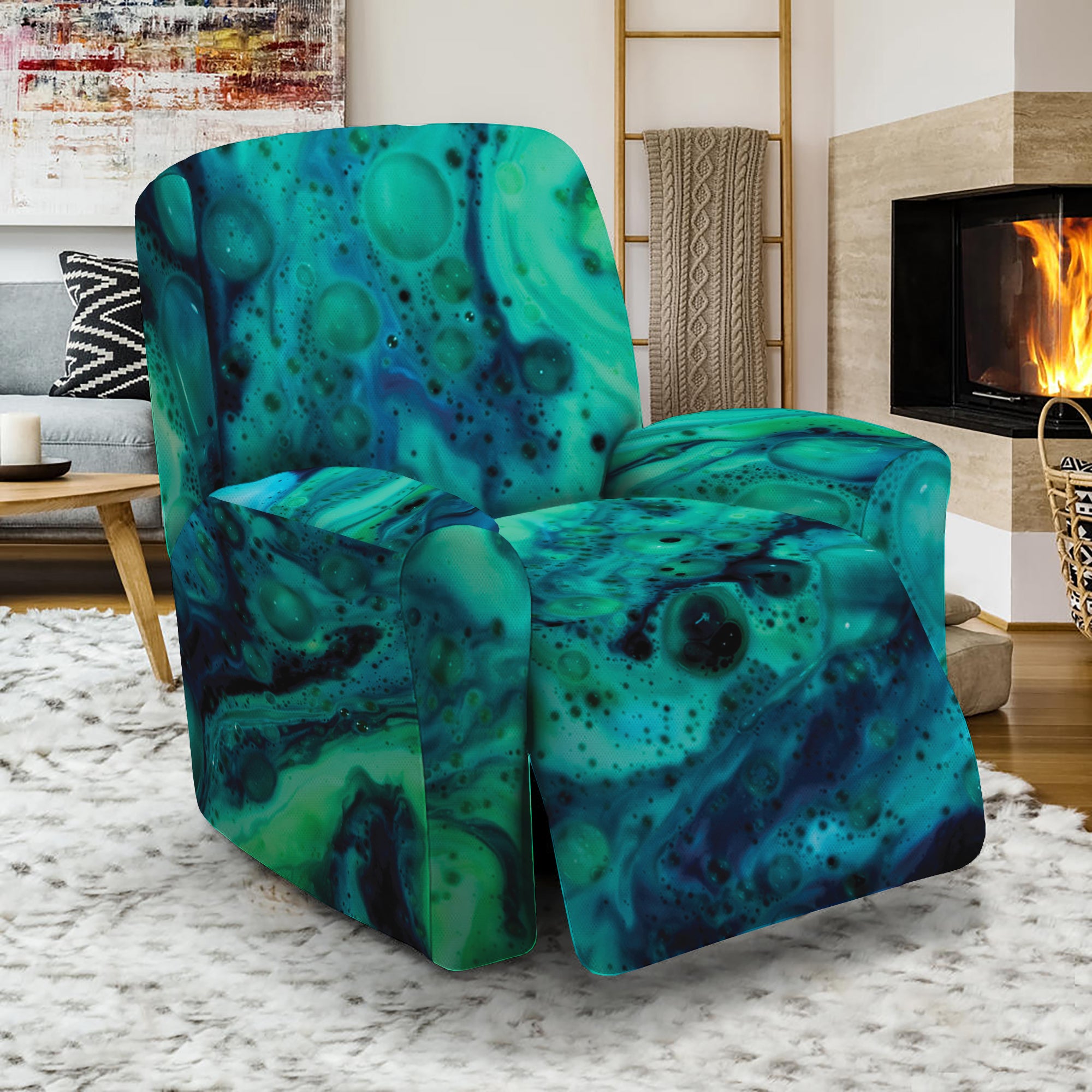 Turquoise Acid Melt Print Recliner Slipcover