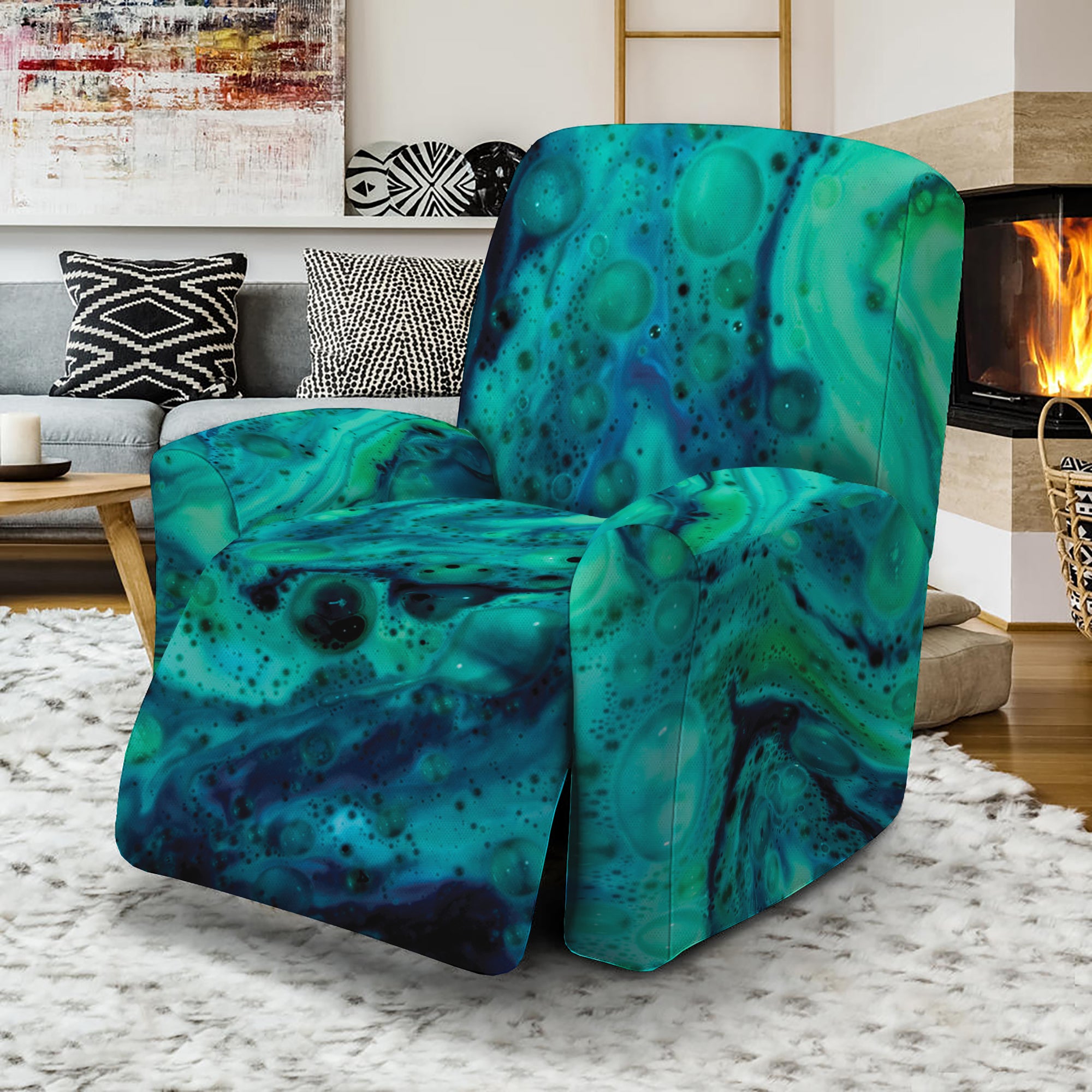 Turquoise Acid Melt Print Recliner Slipcover