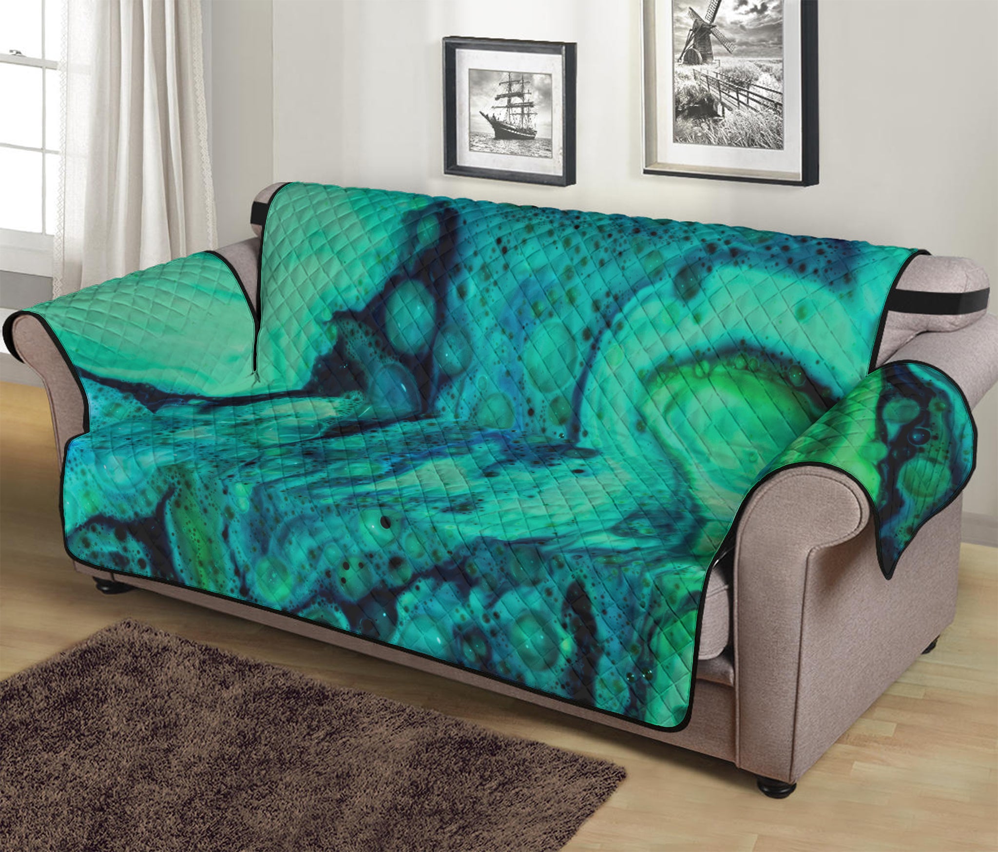 Turquoise Acid Melt Print Sofa Protector