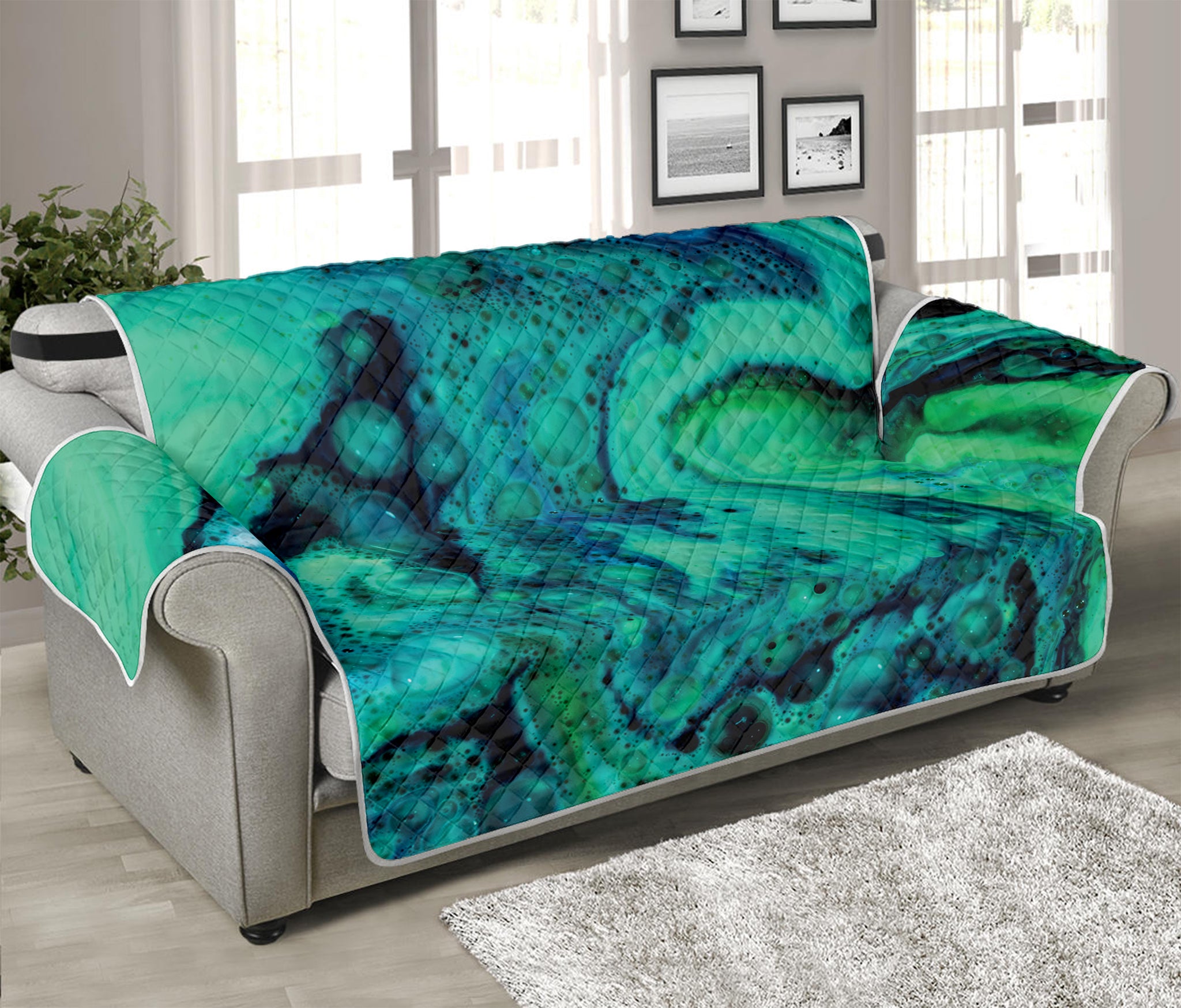 Turquoise Acid Melt Print Sofa Protector