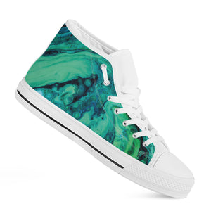 Turquoise Acid Melt Print White High Top Shoes