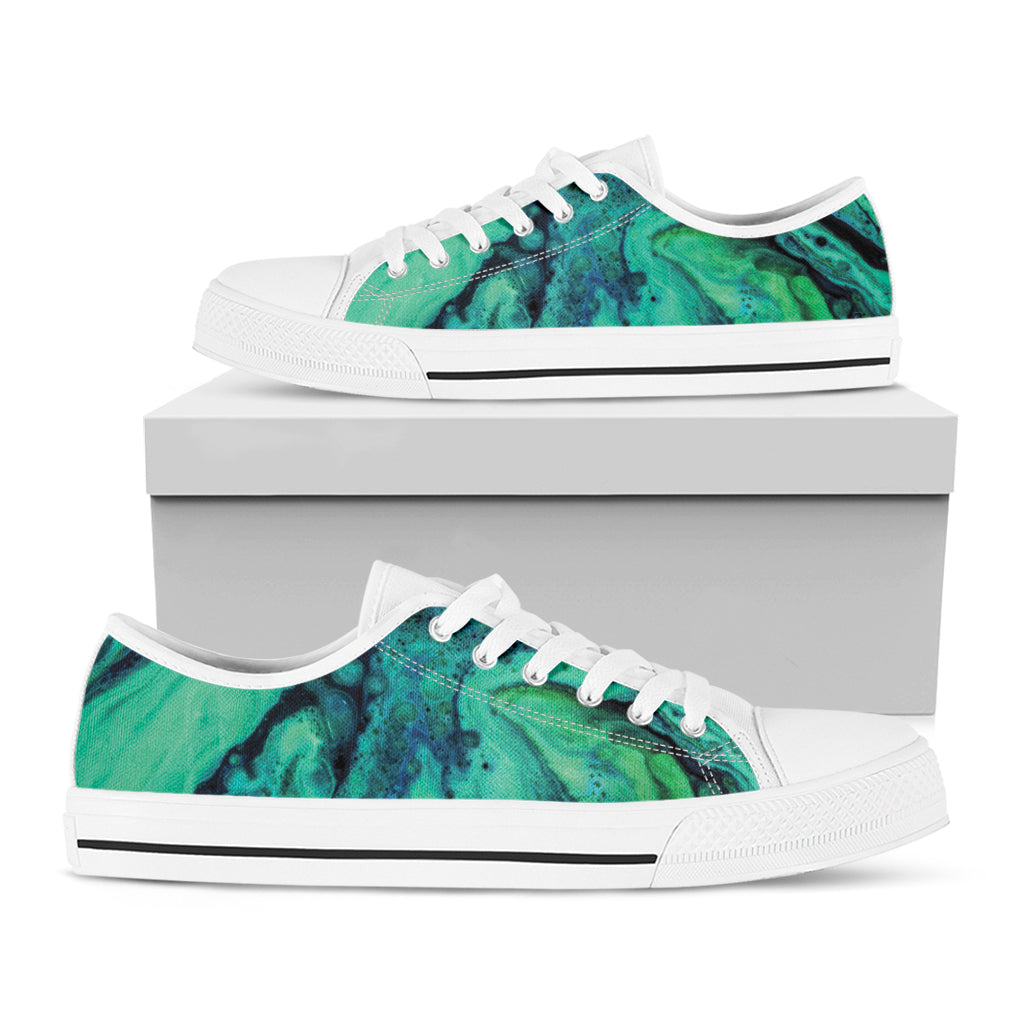 Turquoise Acid Melt Print White Low Top Shoes