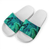 Turquoise Acid Melt Print White Slide Sandals