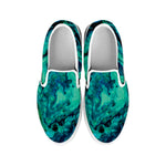 Turquoise Acid Melt Print White Slip On Shoes