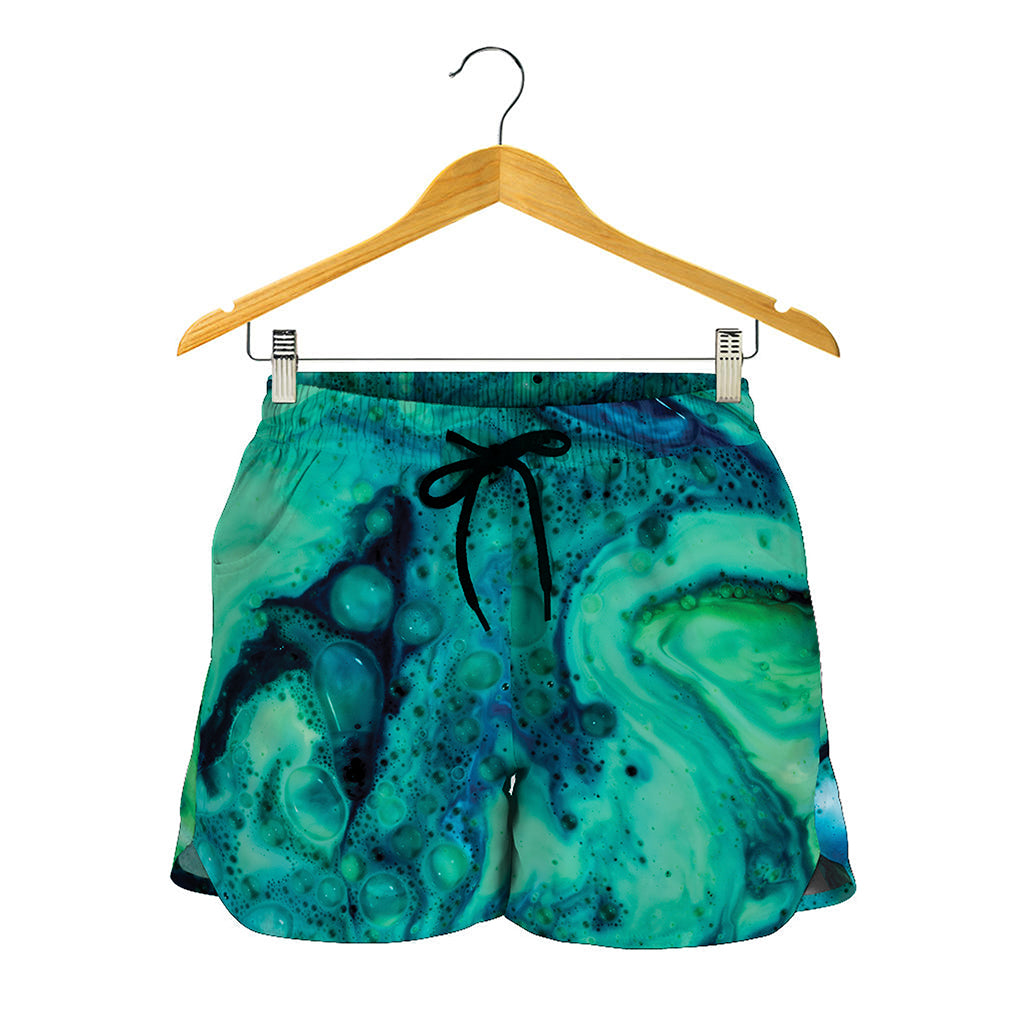 Turquoise Acid Melt Print Women's Shorts