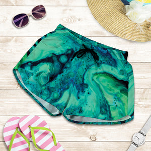 Turquoise Acid Melt Print Women's Shorts