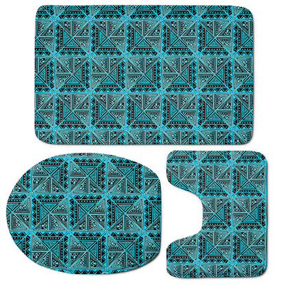 Turquoise African Ethnic Pattern Print 3 Piece Bath Mat Set