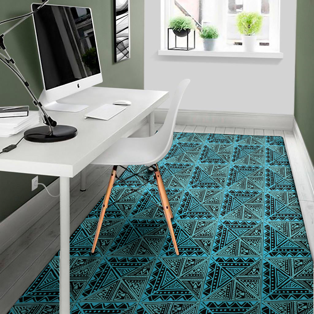 Turquoise African Ethnic Pattern Print Area Rug