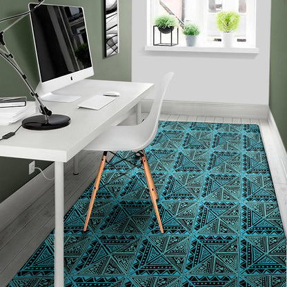 Turquoise African Ethnic Pattern Print Area Rug